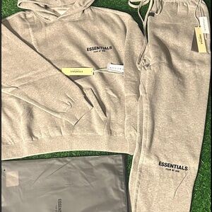 Essentials Gray Hoodie and Sweatpants Set Light oat
